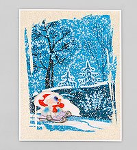 16058 Открытка «Снеговик на санках»