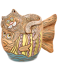 ZLC-168/01 Кашпо «Рыбка с котом», цветное