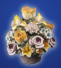 F-391053 Фарфоровые цветы в корзине 27см