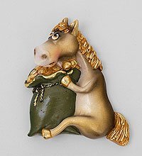 15997 Магнит гипсовый «Лошадь с мешком денег» зол.