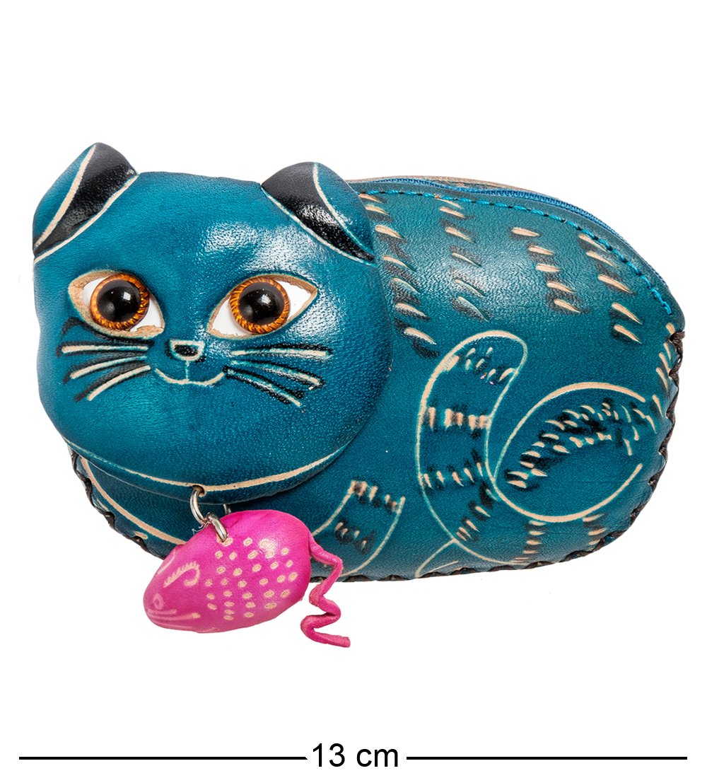 Bl-09/4 кошелёк кожаный слон. кожаный кот. кошелек в виде кота. котик из кожи. сумка в виде черной кошки.