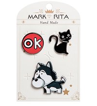 MR- 75 Н-р брошей с цанговым зажимом бабочка «Кот и пес» Mark Rita