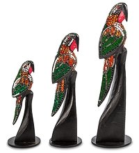23-028 Н-р статуэток из трех «Попугай» дерево+стекл.мозаика (50,40,30 см)