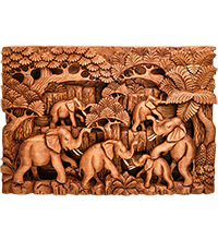 17-003_B Панно резное  «Пять слонов - символ мудрости» (суар, о.Бали)