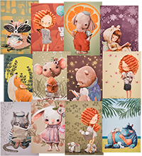 ANG-1653 Набор из 12 почтовых открыток «Лора и ее друзья -1» Е.Фарб