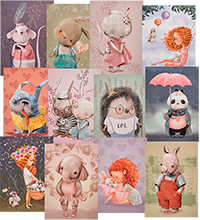 ANG-1654 Набор из 12 почтовых открыток «Лора и ее друзья -2» Е.Фарб