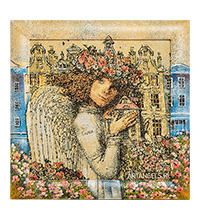 ANG-1698 Гобелен в расписной раме «Домашний ангел» А.Наливкина 30х30