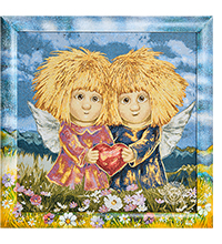 ANG-1708 Гобелен в расписной раме «Ангелы сильной любви» 45х45