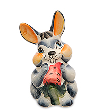 ГЛ-821 Фигурка «Зайчонок с морковкой» цв.  (Гжельский фарфор)