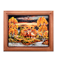 AMB-74/45 Картина «Избушка в лесу» (с янтарной крошкой) дер.краш.рамка 12х15