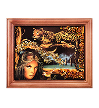 AMB-74/81 Картина «Леопард» (с янтарной крошкой) дер.краш.рамка 12х15