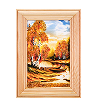 AMB-56/10 Картина «'Лодки на озере» (с янтарной крошкой) дер.рамка 8х12