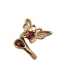 AM-3854 Кольцо «Бабочка Лилия» (латунь, янтарь)