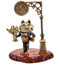 AM-3923 Фигурка «Кот влюбленный кавалер» (латунь, янтарь)