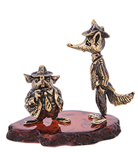 AM-4184 Фигурка «Лис Ник и Мистер Биг» (латунь, янтарь)