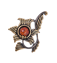 AM-4212 Брошь «Шиповник» (латунь, янтарь)