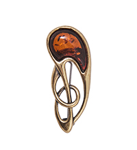 AM-4220 Брошь «Нотка Ветра» (латунь, янтарь)