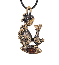 AM-4223 Подвеска «Девочка и уточка» (латунь, янтарь)