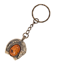 AM-4228 Брелок «Лошадка Подковка» (латунь, янтарь)