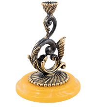 AM-1584/1 Подсвечник «Ажурный» (латунь, янтарь)