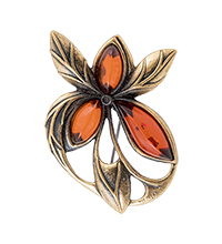 AM-4251 Брошь «Бабочка Мифическая» (латунь, янтарь)