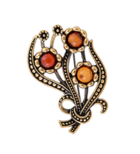 AM-4254 Брошь «Букет Фиалки» (латунь, янтарь)