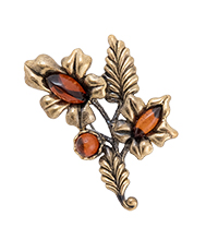 AM-4255 Брошь «Веточка Весна» (латунь, янтарь)