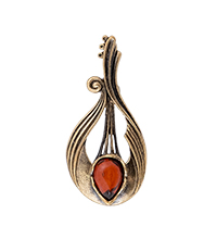 AM-4259 Брошь «Домра» (латунь, янтарь)