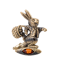 AM-4260 Брошь «Заяц Пасхальный» (латунь, янтарь)