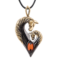 AM-4276 Подвеска «Кони Сердце» (латунь, янтарь)