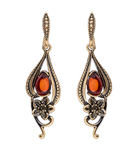 AM-4282 Серьги «Цветение» (латунь, янтарь)