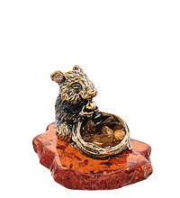 AM- 598 Фигурка «Хомяк с корзиной» (латунь, янтарь)