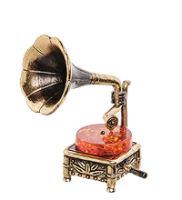AM- 261 Фигурка «Граммофон» (латунь, янтарь)