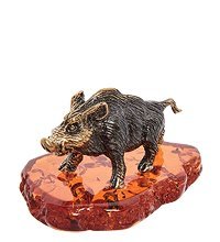 AM- 996 Фигурка «Кабан» (латунь, янтарь)