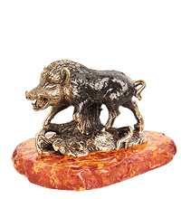 AM- 997 Фигурка «Кабан секач» (латунь, янтарь)