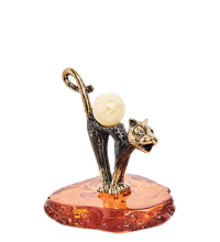 AM-1030 Фигурка «Кот Мурлыка» (латунь, янтарь)