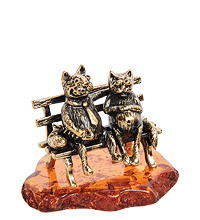 AM-1053 Фигурка «Коты Пара» (латунь, янтарь)