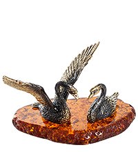 AM-1258 Фигурка «Пара лебедей» (латунь, янтарь)