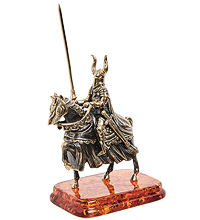 AM-1275 Фигурка «Рыцарь на коне с копьем» (латунь, янтарь)