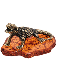 AM-1368 Фигурка «Ящерица» (латунь, янтарь)