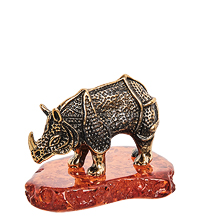 AM-1503 Фигурка «Носорог» (латунь, янтарь)