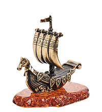AM-1560 Фигурка «Корабль Ладья славянская» (латунь, янтарь)