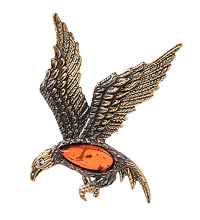 AM-1651 Брошь «Орел» (латунь, янтарь)