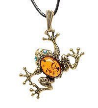 AM-1691 Подвеска «Лягушка квакша» (латунь, янтарь)