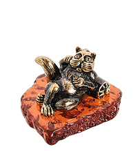 AM-1754 Фигурка «Кот Барин» (латунь, янтарь)