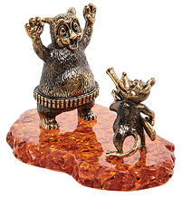 AM-1785 Фигурка «Мышь с ружьем» (латунь, янтарь)