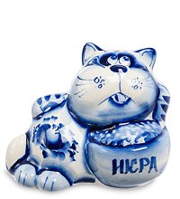 ГЛ- 444 Фигурка «Кот-Икра» (Гжельский фарфор)