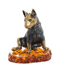 AM-1952 Фигурка «Собака Бультерьер» (латунь, янтарь)