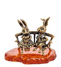 AM-2217 Фигурка «Парочка зайчат» (латунь, янтарь)