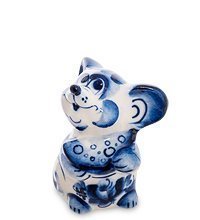 ГЛ- 550 Фигурка «Мышь с сыром» ср. (Гжельский фарфор)